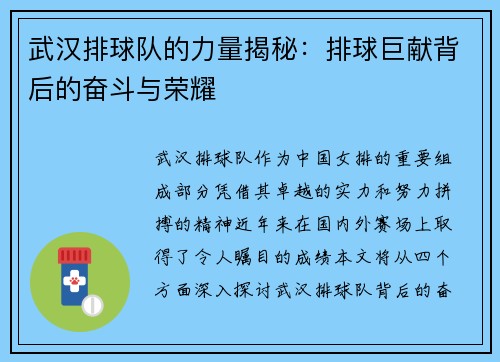 武汉排球队的力量揭秘：排球巨献背后的奋斗与荣耀